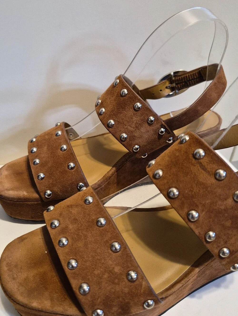 Rebecca Minkoff Brown Suede Studded Platform Wedge Sandals Sz. 8M Ret.$250